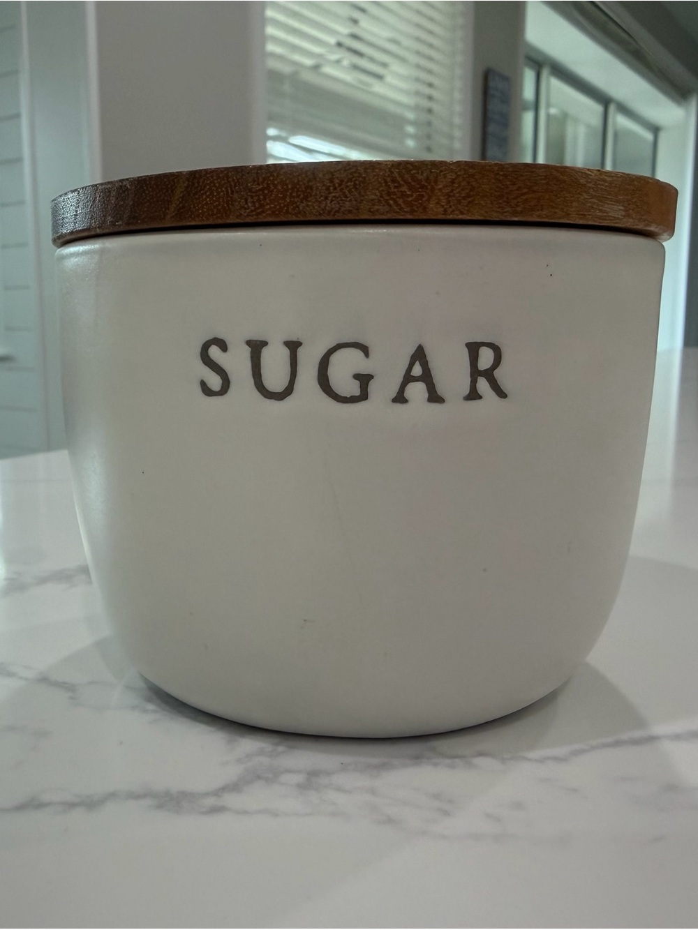Hearth & Hand White Ceramic Sugar Canister with Brown Wooden Lid